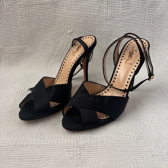 Yves Saint Laurent Elegant Black Strappy Heels - Picture 1 of 3